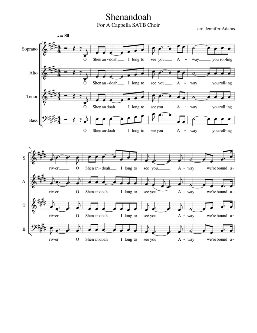 Shenandoah For A Cappella SATB Choir Sheet music for Soprano, Alto ...