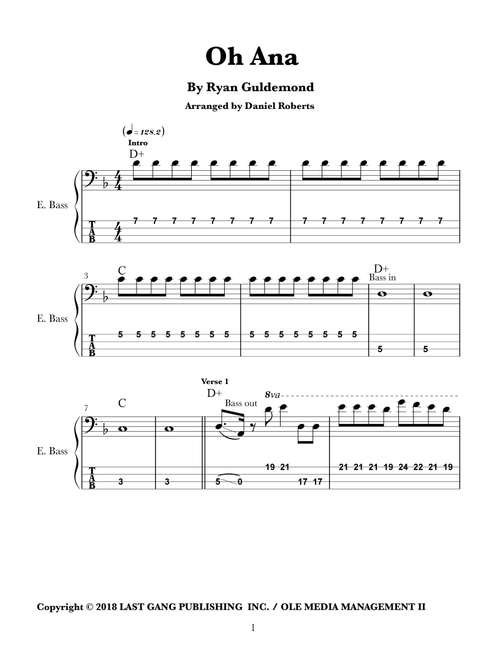 Oh Ana (Arr. Daniel Roberts) - Ryan Guldemond (Bass Tab)