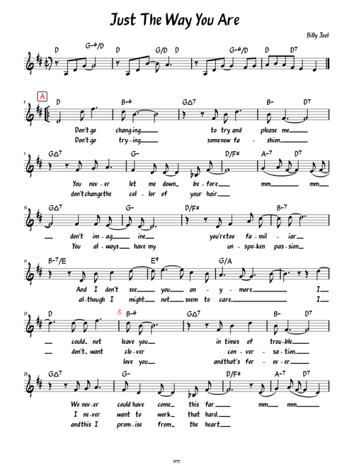 Just The Way You Are (Lead sheet with lyrics )