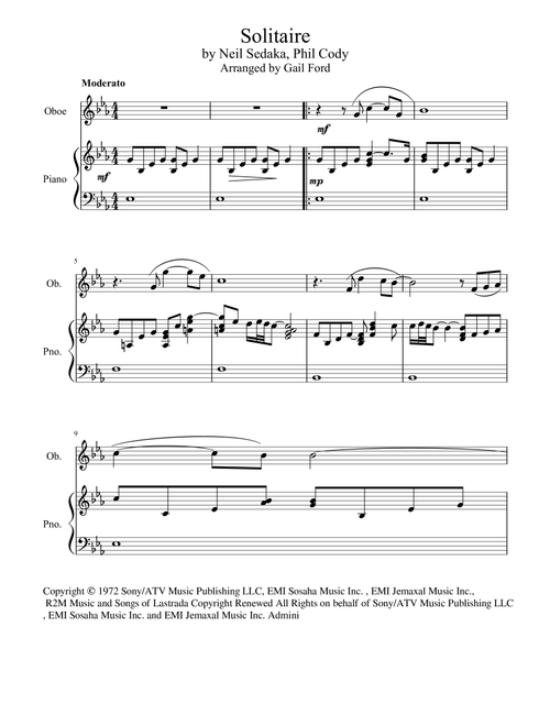 Solitaire (Arr. Gail Ford) - Clay Aiken (Oboe and Piano)