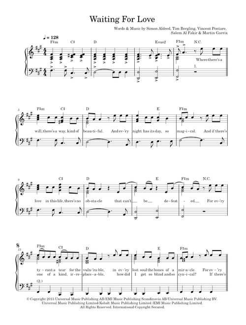 Waiting For Love - Avicii (Easy Piano)
