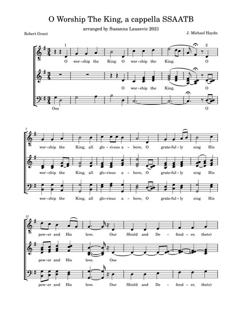 O Worship The King, a cappella SSAATB (Arr. Susanna Lausevic) - J. Michael Haydn (Choral, Mixed Choir)