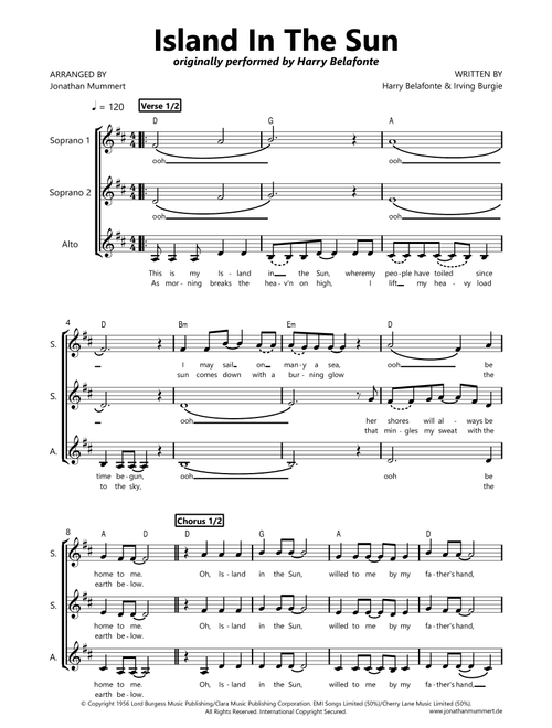 Island In The Sun (Arr. Jonathan Mummert) - Harry Belafonte, Irving Burgie (Choral, SSA)