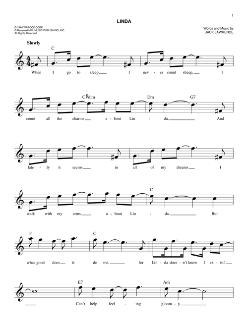 Linda - Jack Lawrence (Easy Lead Sheet - Fake Book)