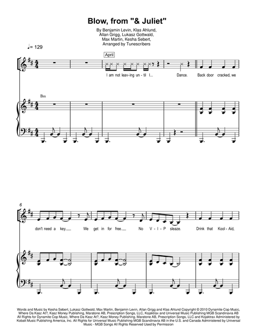 Blow, from "& Juliet" (Arr. Tunescribers) - Benjamin Levin, Max Martin, Lukasz Gottwald (Piano Vocal)