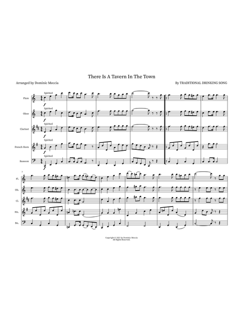 There Is A Tavern In The Town (Arr. Dominic Meccia) - Traditional Drinking Song (Small Ensemble)