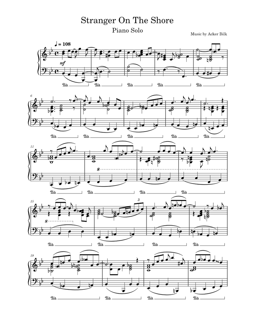 Stranger on the shore Acker Bilk Sheet music for Piano Solo Musescore