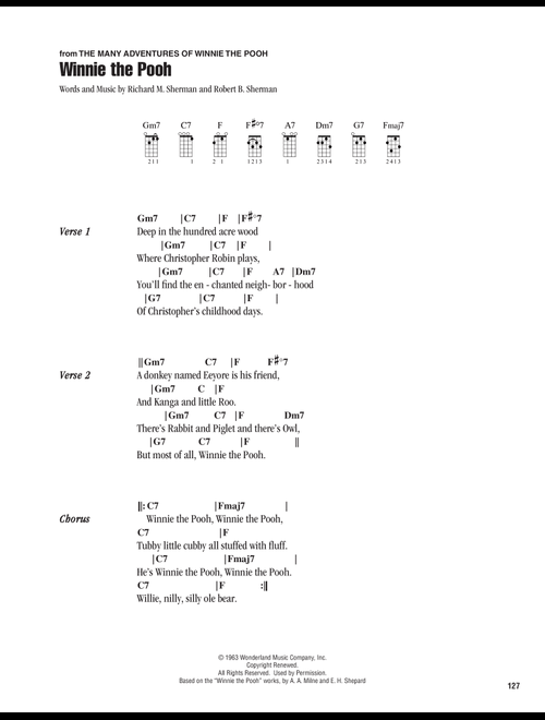 Winnie The Pooh - Sherman Brothers, Robert B Sherman, Richard M Sherman (Ukulele Chords-Lyrics)