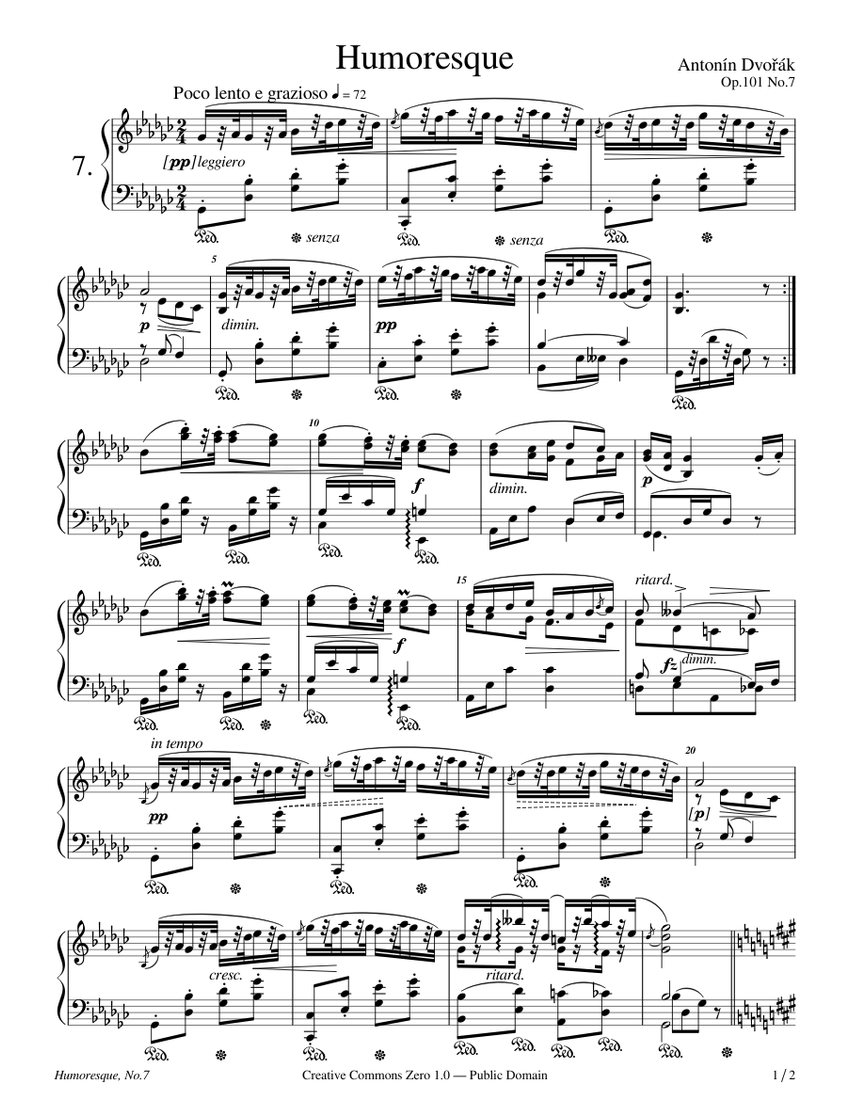 Humoresque No. 7 - Dvořák - 1894 Sheet music for Piano (Solo ...