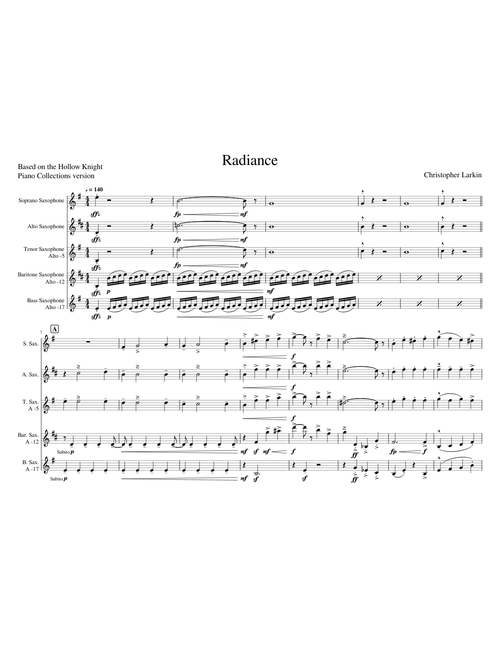 Radiance - Hollow Knight - - For Saxophone Quintet (Multitrack)