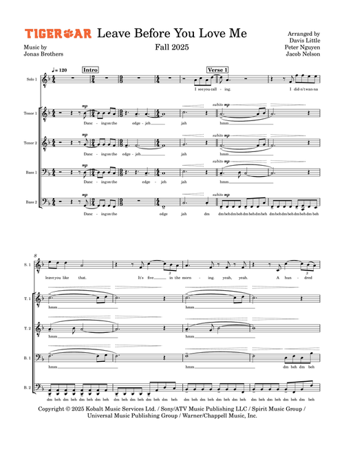 Leave Before You Love Me (Arr. Jacob Nelson) - Marshmello X Jonas Brothers (Choral, TTBB)