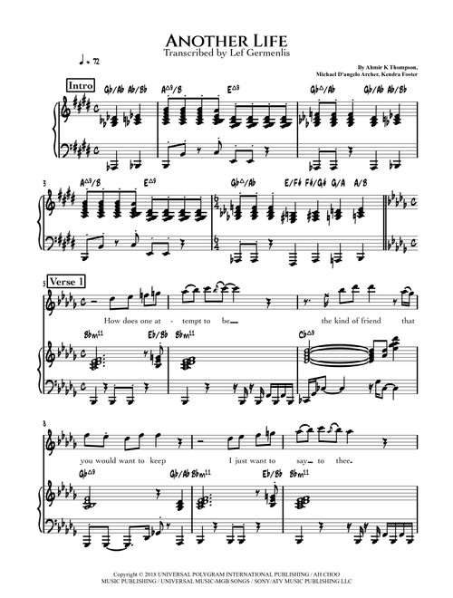 Another Life (Arr. Lef Germenlis) - D'Angelo (Piano Chords-Lyrics)