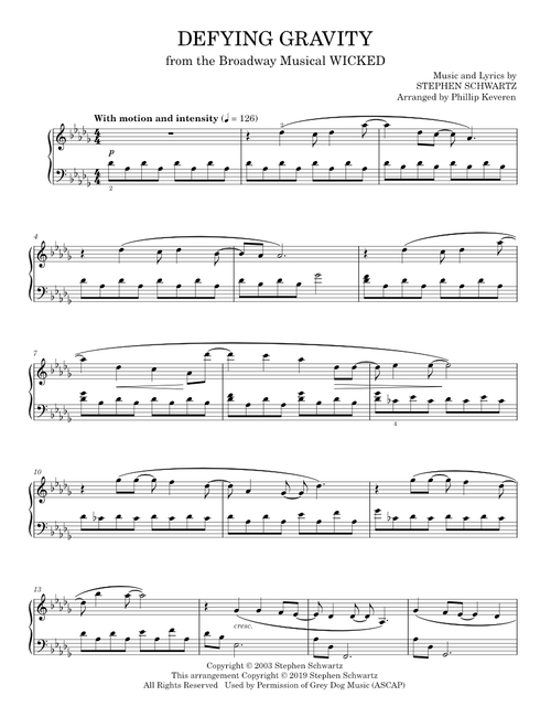 Defying Gravity - Stephen Schwartz (Piano Solo)