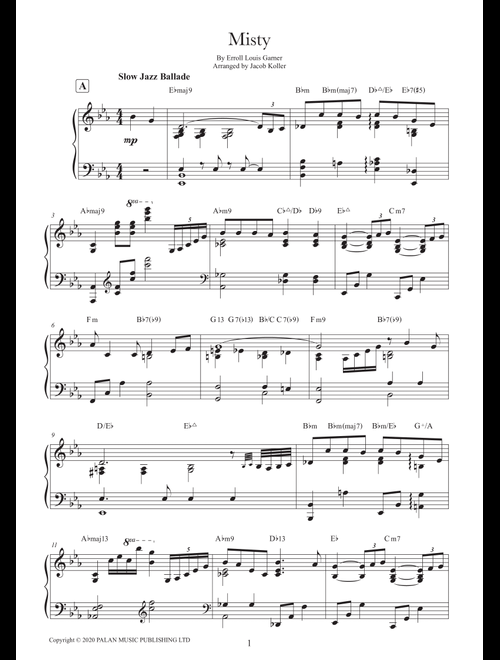 Misty (Arr. Jacob Koller) - Erroll Louis Garner (Piano Solo)
