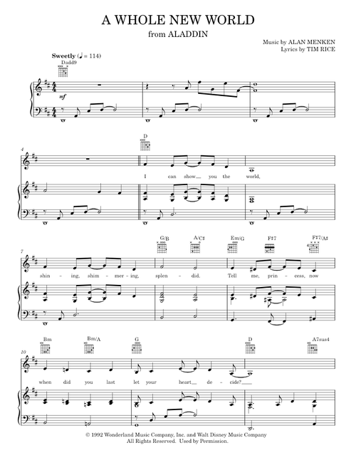 A Whole New World (from Aladdin) - Alan Menken, Disney's "Aladdin" (Piano-Vocal-Guitar)
