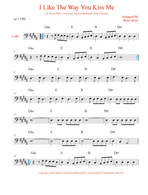 I Like The Way You Kiss Me (Arr. Rene Alves) - Artemas (Cello Solo)