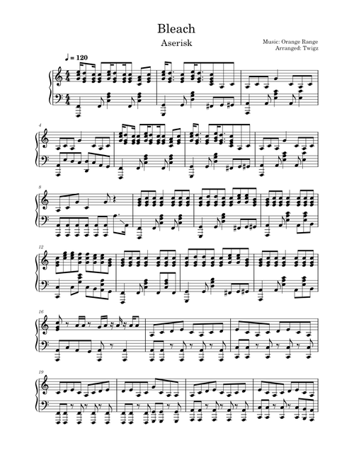 Bleach sheet music by Twigz | Play, print, and download in PDF or