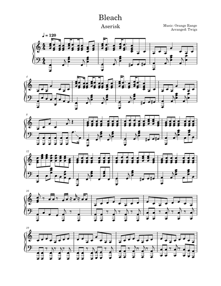 【絶版】PIANO mini ALBUM BLEACH 楽譜 Bleach OP 1 Asterisk – ORANGE RANGE Sheet Music for Piano (Solo