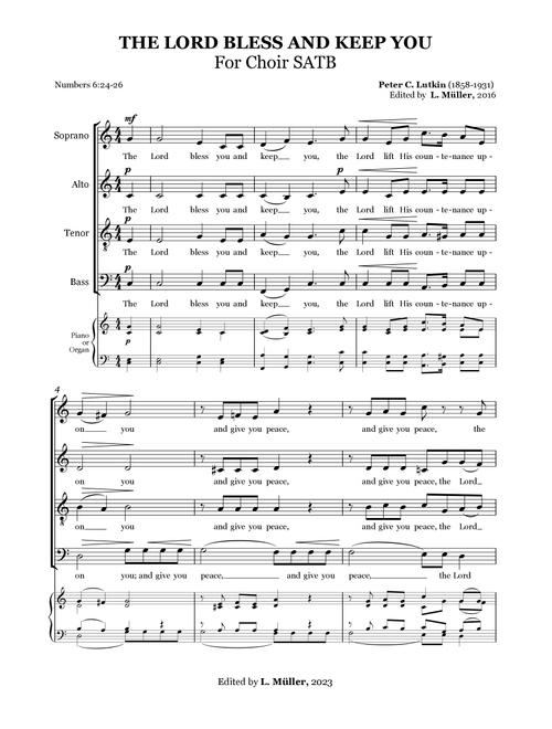 The Lord Bless You and Keep You – SATB Choir with Optional Organ (Arr. Peter C. Lutkin) - Peter C Lutkin (Choral, SATB)