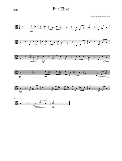 Fur Elise - Beethoven (Arr. Wesley S. SIlva) (Viola Solo)