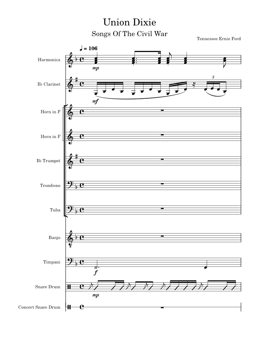 Union Dixie Tennessee Ernie Ford Sheet music for Trombone, Tuba