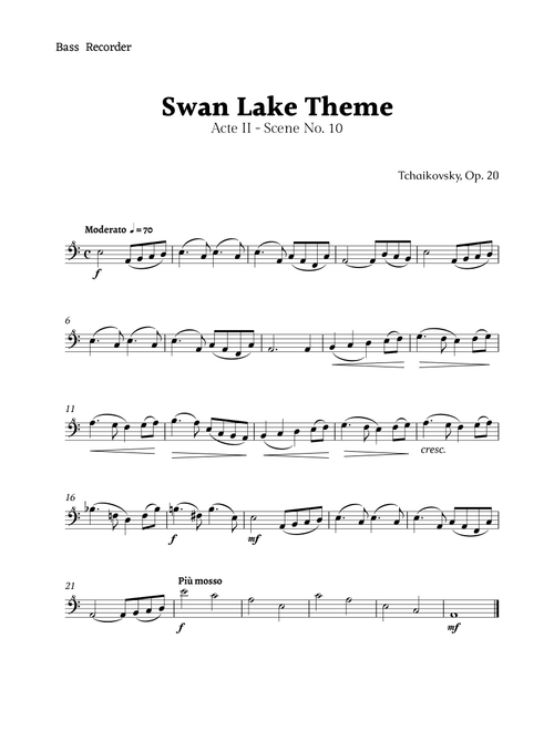 Swan Lake Theme by Tchaikovsky (Arr. Rika K.) (Recorder Solo)