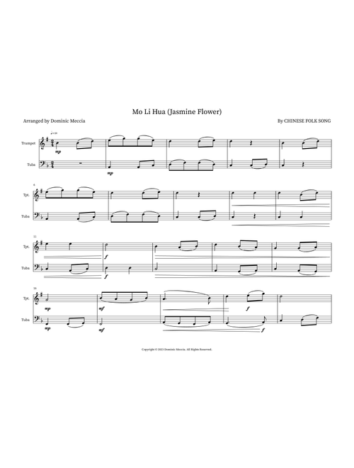 Mo Li Hua (Jasmine Flower) (Arr. Dominic Meccia) - Chinese Folk Song (Instrumental Duet)