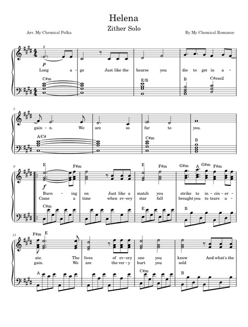 Helena – MCR - Zither Solo wtih Lyrics