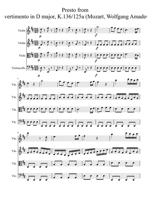 Presto from Divertimento in D major, K.136/125a (Mozart, Wolfgang Amadeus) 