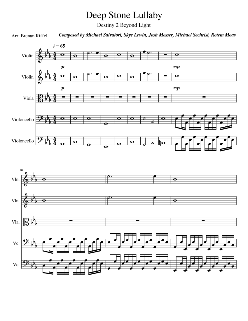Deep Stone Lullaby Sheet music for Violin, Viola, Cello (String Quintet
