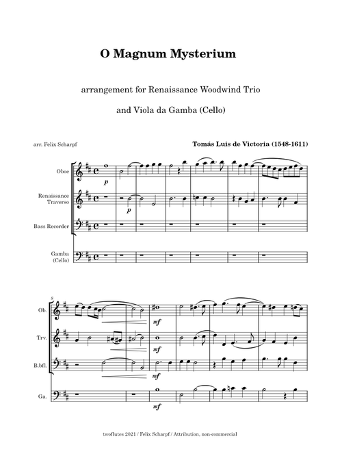 Tomás Luis de Victoria - O Magnum Mysterium - arr. for small Renaissance Ensemble