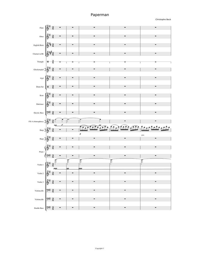 Paperman Sheet music for Piano, Flute, Oboe, Contrabass &amp; more instruments (Orchestras ...