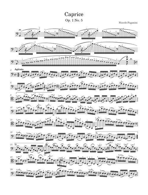 Caprice No. 5 in A minor, Op. 1 by Niccolò Paganini - Cello Arrangement