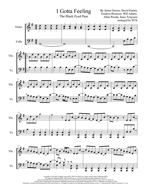 I Gotta Feeling (Arr. ECK) - The Black Eyed Peas (Instrumental Duet)