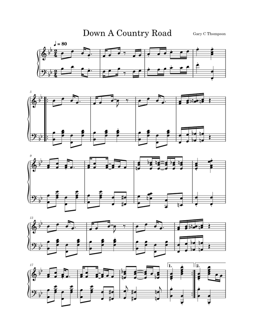 Down A Country Road Sheet music for Piano (Solo)