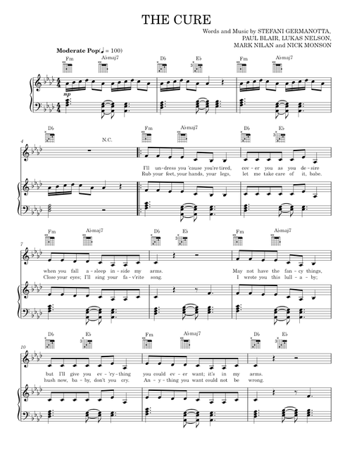 The cure - Lady Gaga (Piano-Vocal-Guitar)