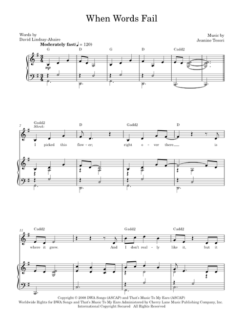 When Words Fail - Shrek The Musical (Piano-Vocal-Guitar)