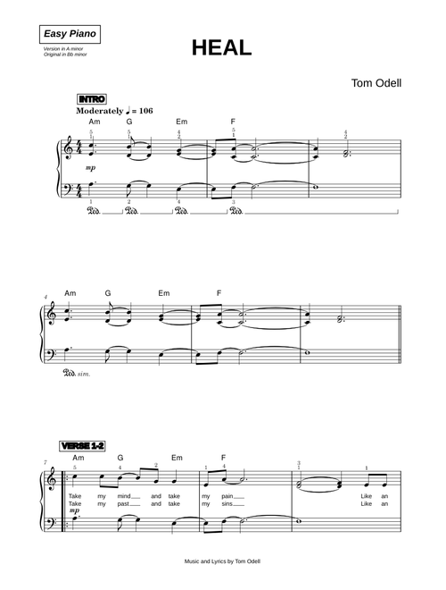 Heal - Tom Odell (Easy Piano)