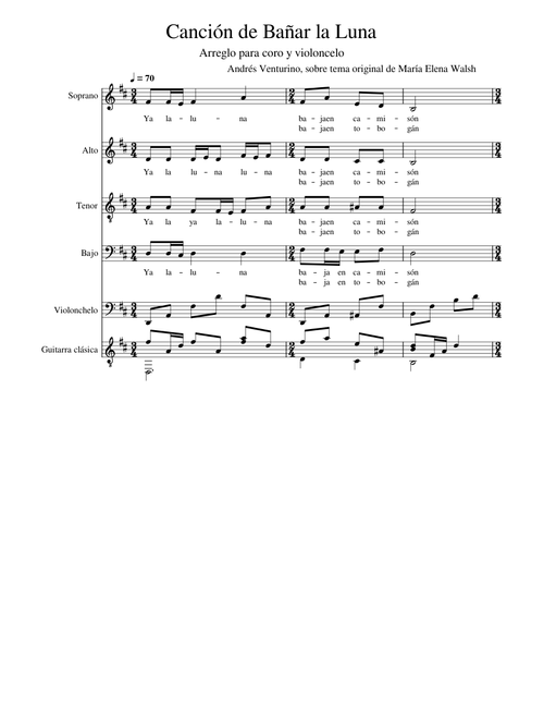 Canción de Bañar la Luna- Chorus, guitar and cello - Arr. Andrés Venturino