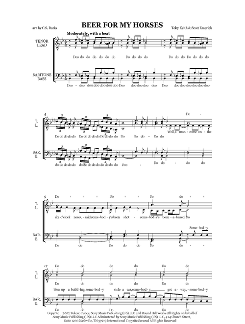 Beer For My Horses (Arr. C.S. Daria) - Toby Keith (Choral, TTBB)