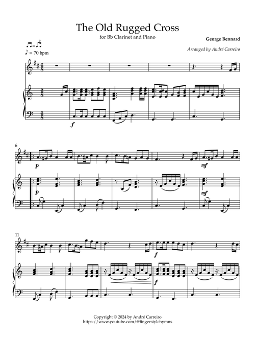 The Old Rugged Cross - For Bb Clarinet and Piano (Arr. A. Carreiro) - George Bennard (Clarinet and Piano)
