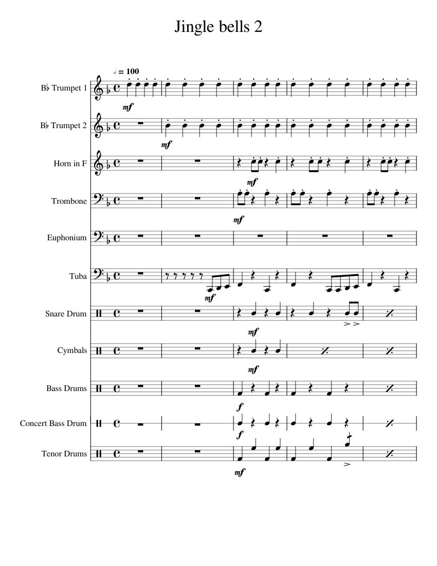Jingle_bells_2 Sheet music for Trombone, Euphonium, Tuba, Trumpet in b