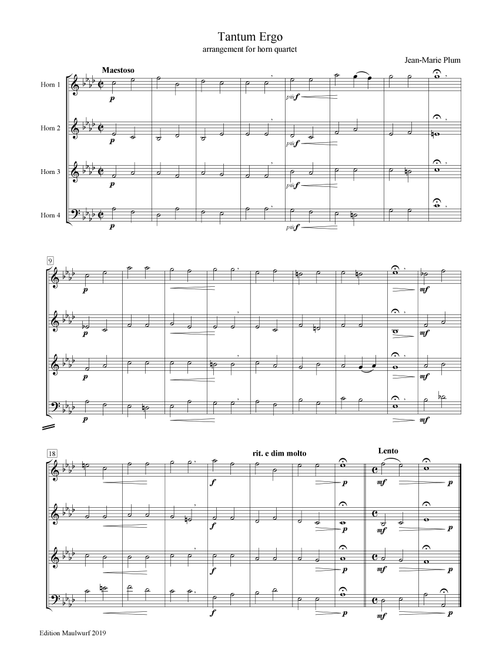 Tantum Ergo (Arr. Edition Maulwurf) - Jean-Marie Plum (Brass Ensemble)