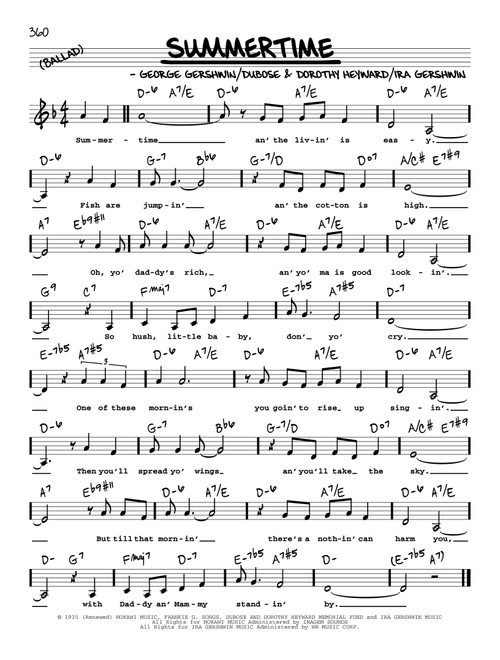 Summertime (Low Voice) - George Gershwin, Ira Gershwin, DuBose Heyward (Real Book - Melody-Chords-Lyrics)