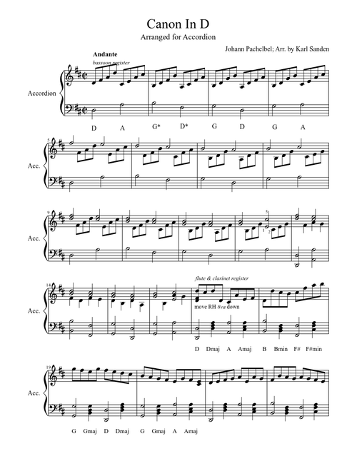 Canon in D (Pachelbel - arranged for accordion)