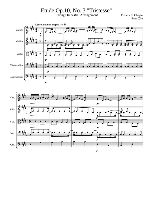 Etude Op. 10, No. 3 "Tristesse" for String Orchestra
