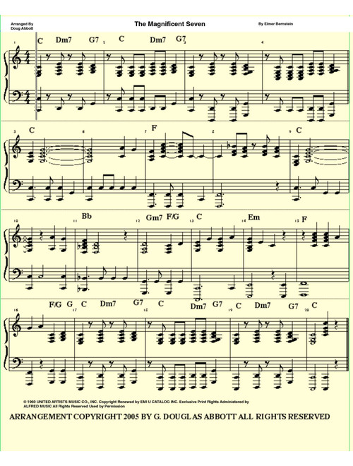 The Magnificent Seven (Arr. Doug Abbott) - Elmer Bernstein (Piano-Vocal-Guitar (Piano Accompaniment))