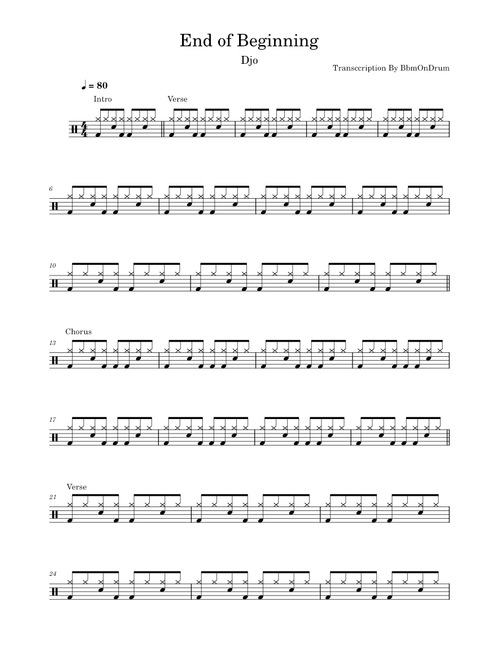 End of Beginning - Djo / Drum Sheet Music
