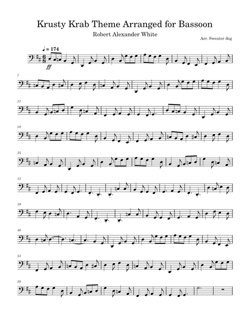Spongebob squarepants - krusty krab theme – Misc Cartoons Krusty Krab Theme Arranged for Bassoon