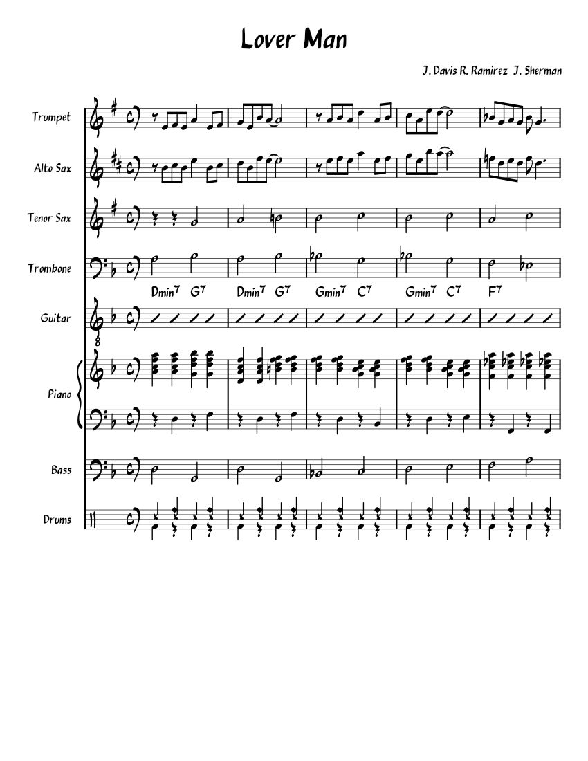 Lover Man Sheet Music with Chords for Piano, Trombone, Saxophone alto ...